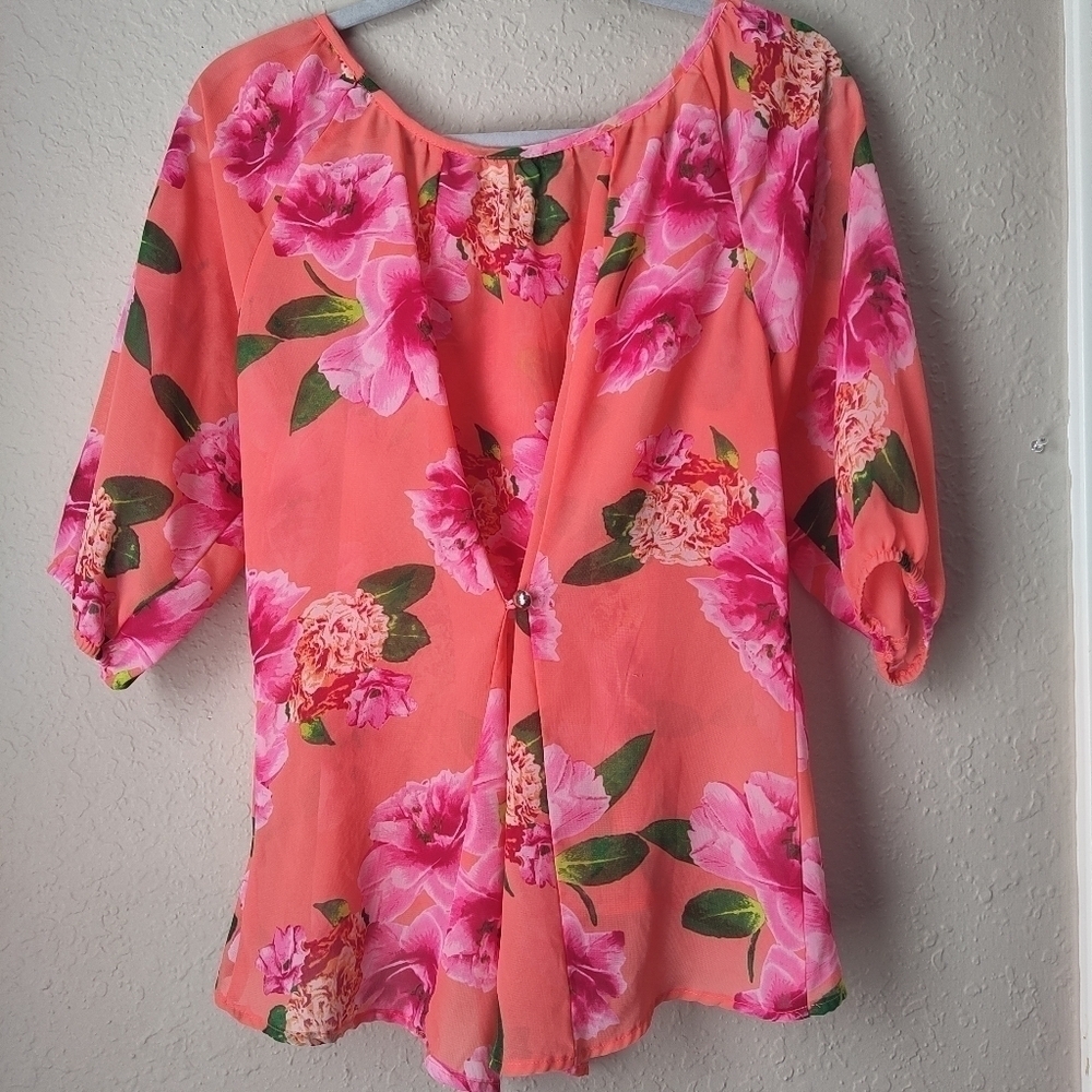 Wishful Park Sheer Floral Top Blouse Size M - Picture 2 of 10